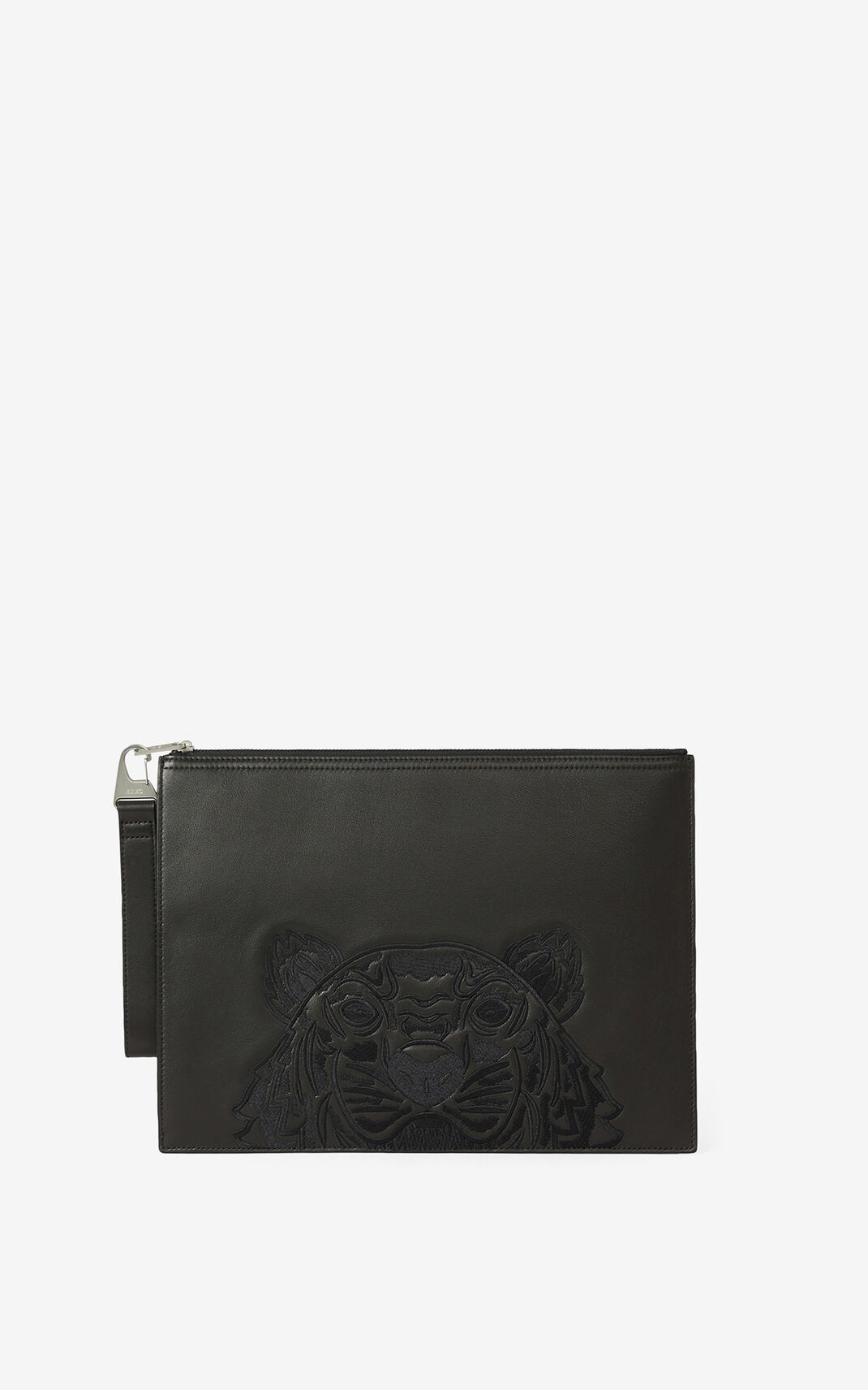 Pochette Kenzo Kampus Tiger large grained Cuir Homme Noir | JDGA-48256